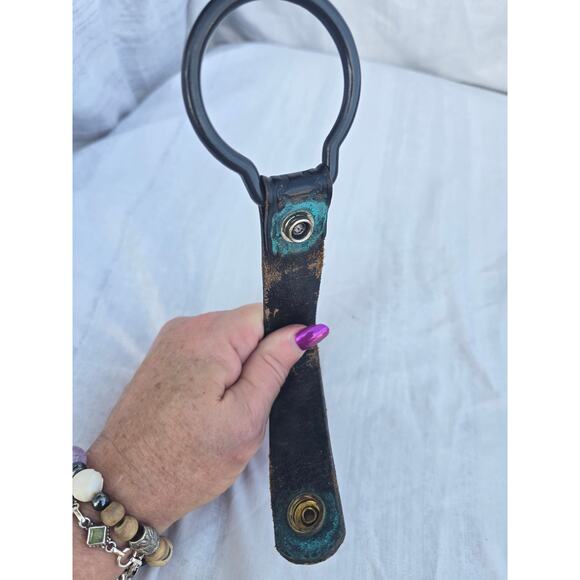 Vintage Police Duty Baton Holder Leather Ring Swivel Black Basketweave - Picture 3 of 3